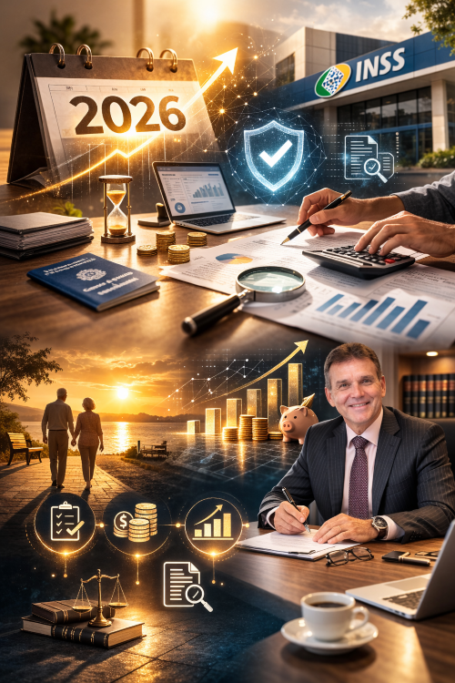 Advogado realizando Planejamento Previdenciário 2026 para garantir o melhor benefício ao cliente.