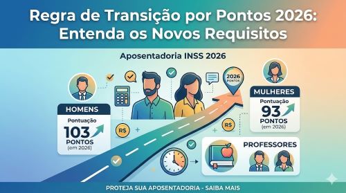 Infográfico explicativo sobre a Regra de Transição por Pontos 2026 para aposentadoria.