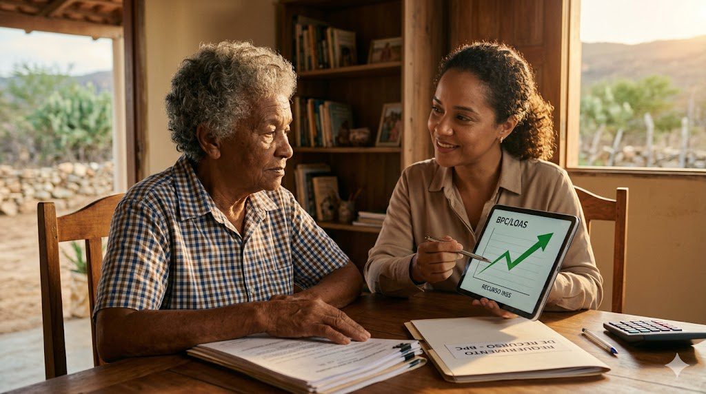 Idosa recebendo orientação sobre BPC/LOAS Negado pelo INSS